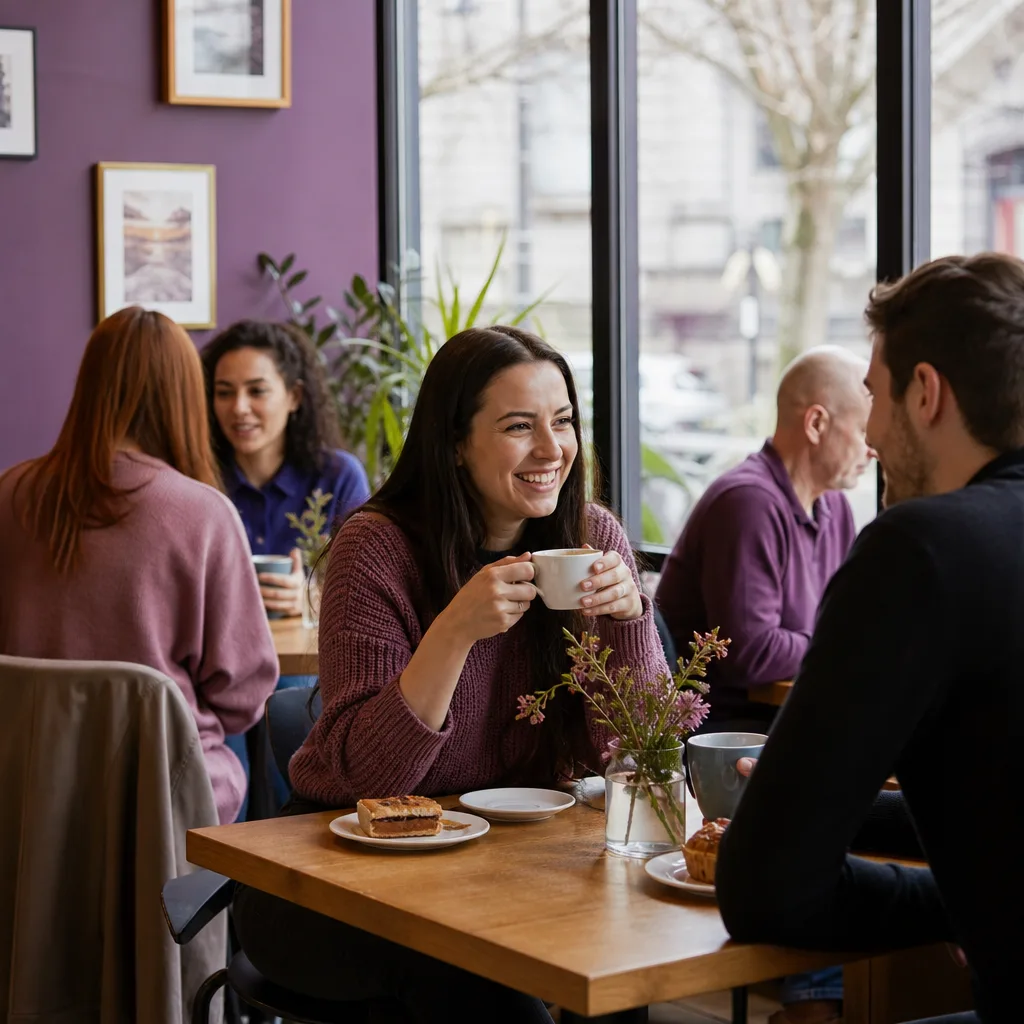 Singles chatting at an outdoor café in Ayrshire