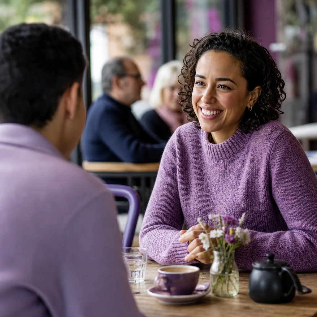 A couple talking over coffee at a relaxed public venue in Strathclyde