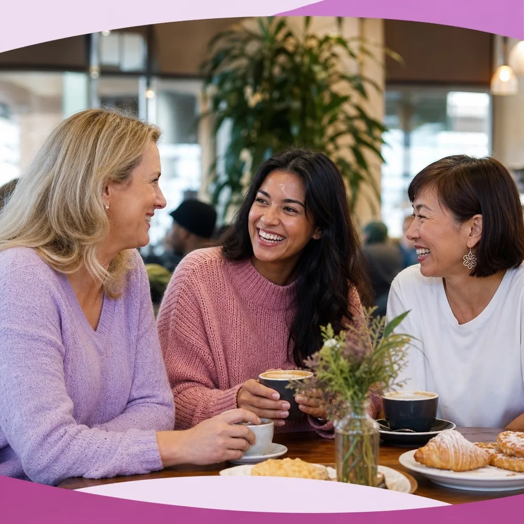 Two adults meeting at a busy café near Paisley town centre